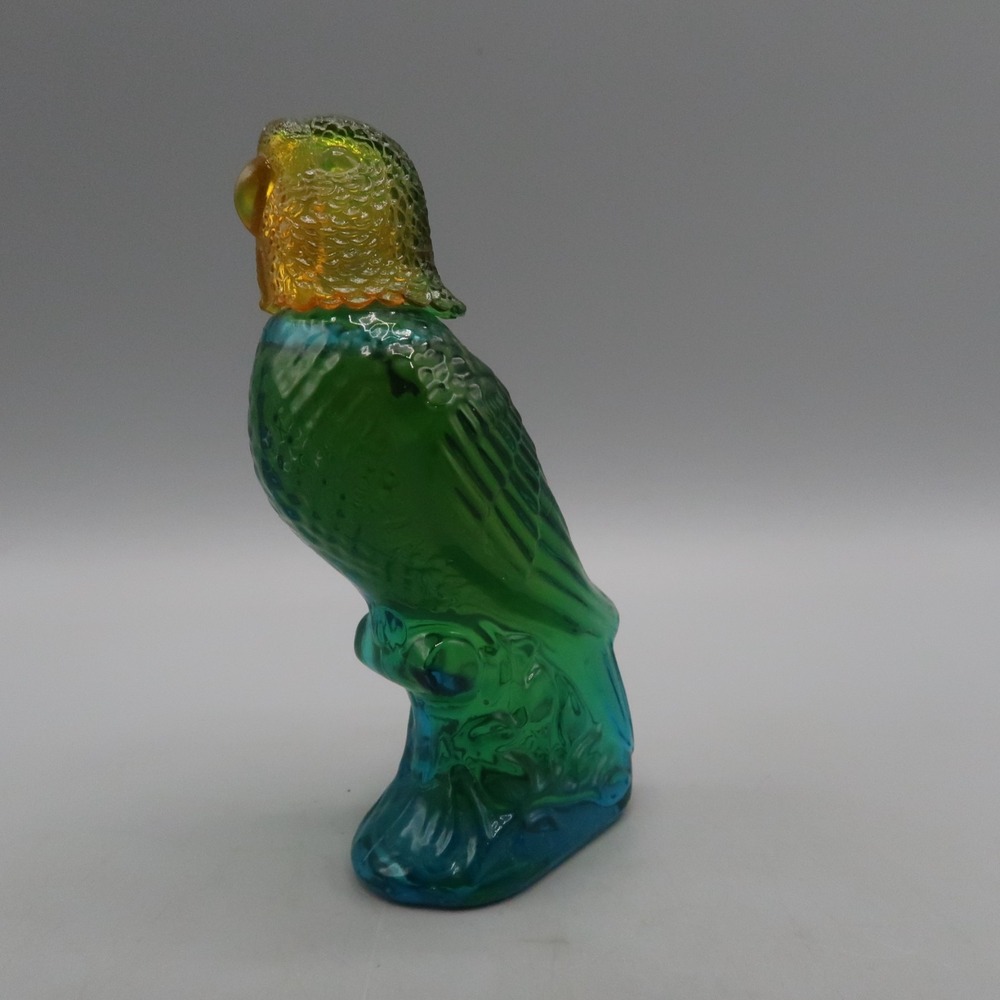 Vintage Avon Island Parakeet Glass Cologne Bottle Blue Green Bird 5"‎